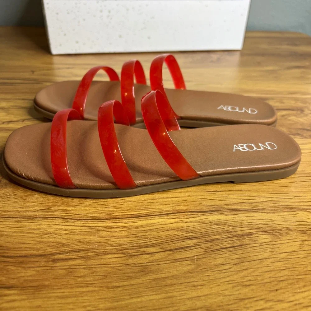 Abound Sammira2‎ Sandal Womens Size 6 Coral Flat Slide Triple Jelly Strap NEW